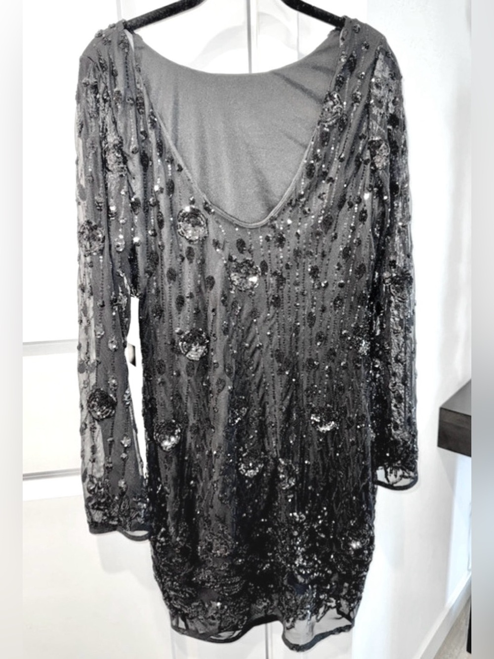 Lulu's Black Beaded Long-Sleeve Cocktail Dress xl - Picture 2 of 4
